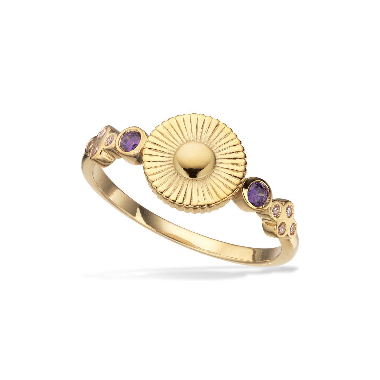 Ring pink/purple zir. 925 goldplated