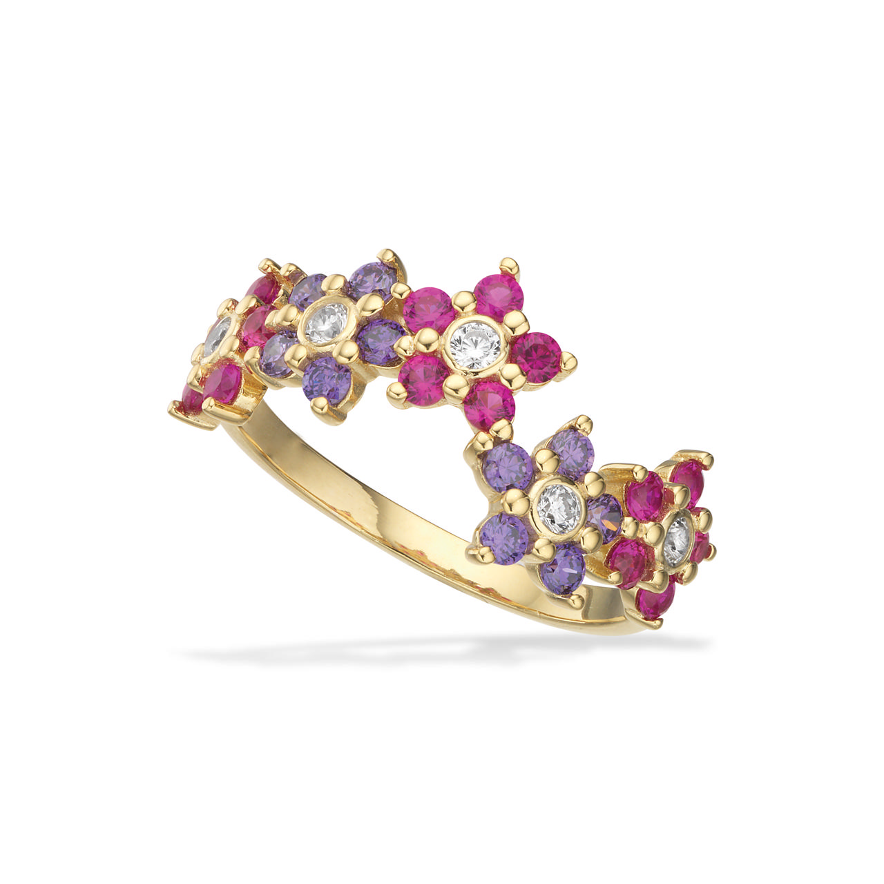 Ring red/purple zir. 925 goldplated