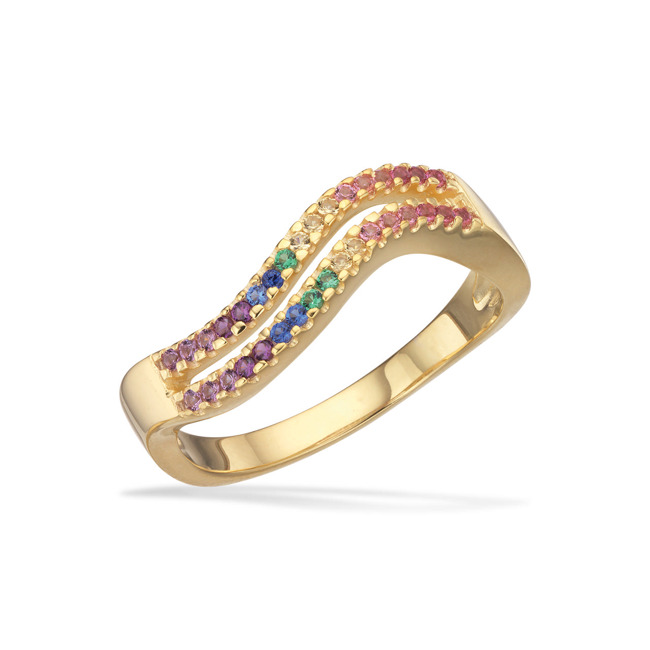 Ring rainbow zir. 925 goldplated