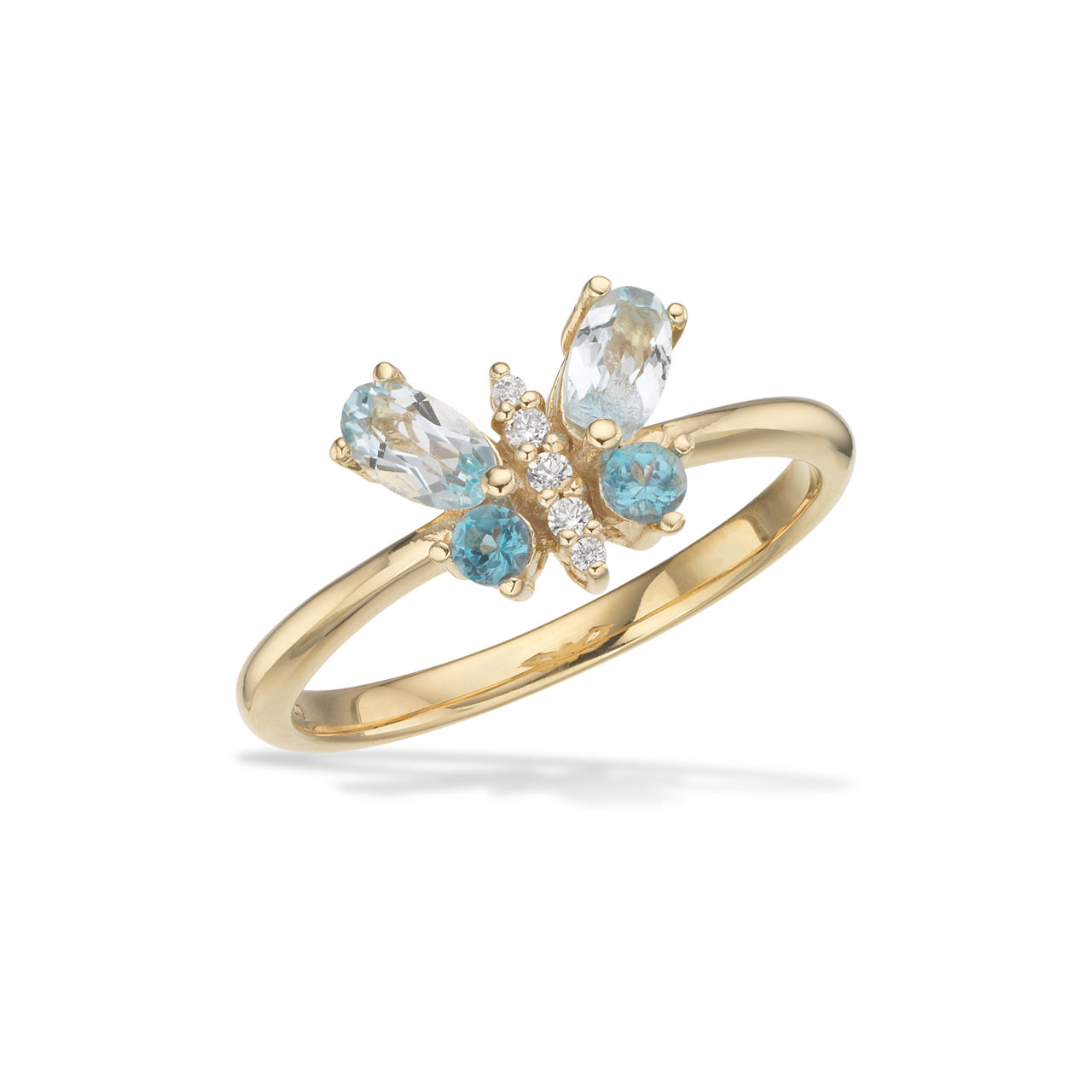 Ring butterfly blue zir. 925 goldplated