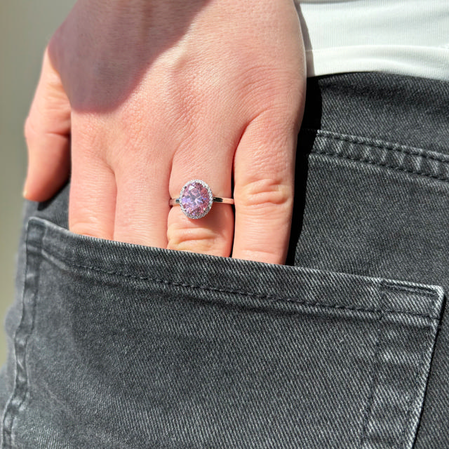 Ring roset pink/hvid cubic zir. sølv rh.