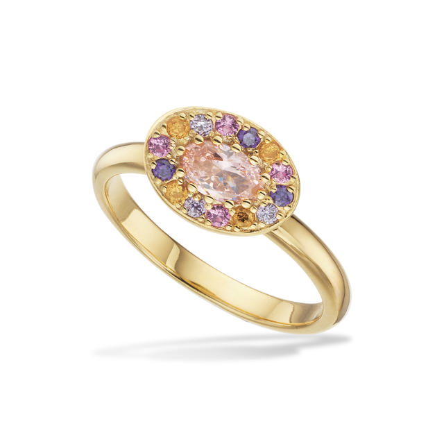 Ring pink+purple zir. 925 goldplated