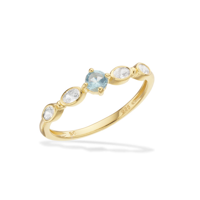 Ring blue/white zir. 925 goldplated