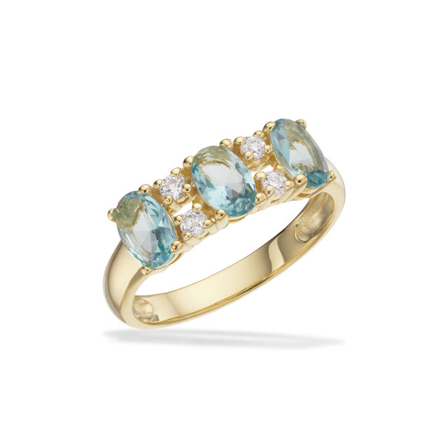 Ring blue/white zir. 925 goldplated