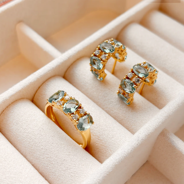 Ring blue/white zir. 925 goldplated