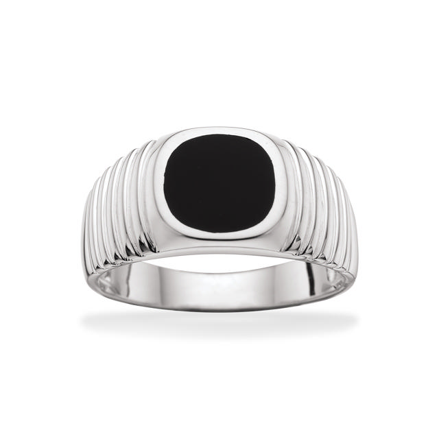 Herrering onyx sølv 