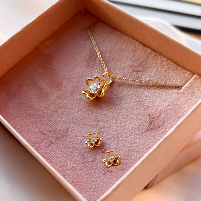 Earring+pendant zir. 925 goldplated 0.5 MIC