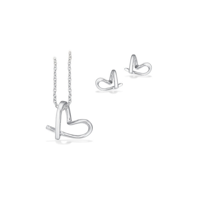 *Pixel smykkesæt hjerte sølv