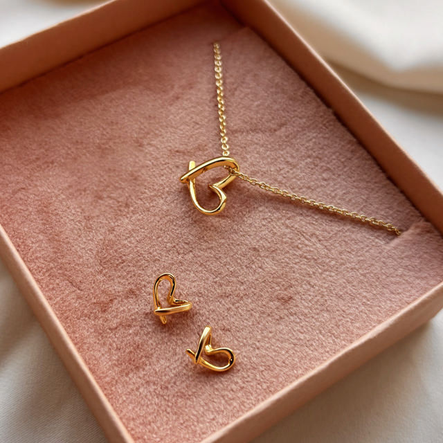 *Pixel smykkesæt hjerte sølv fg.