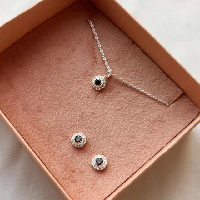 *Pixel smykkesæt roset brun cubic zir. sølv