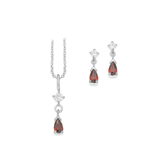 *Pixel smykkesæt dråbe rød cubic zir. sølv