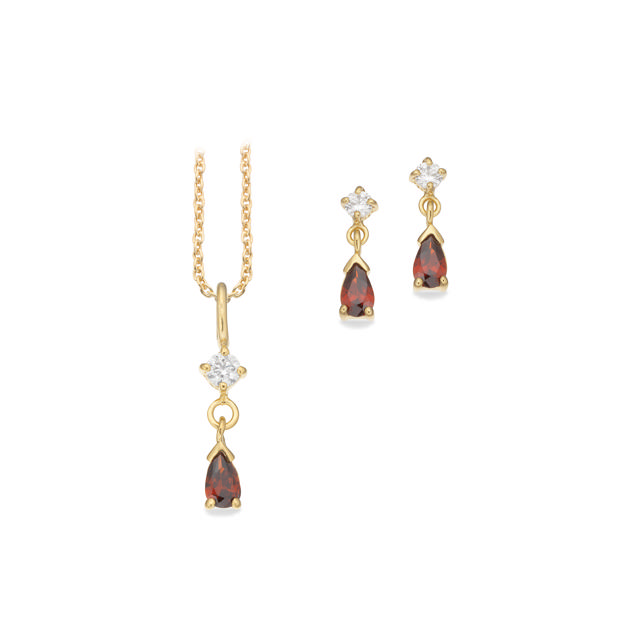 *Pixel smykkesæt dråbe rød cubic zir. sølv fg.