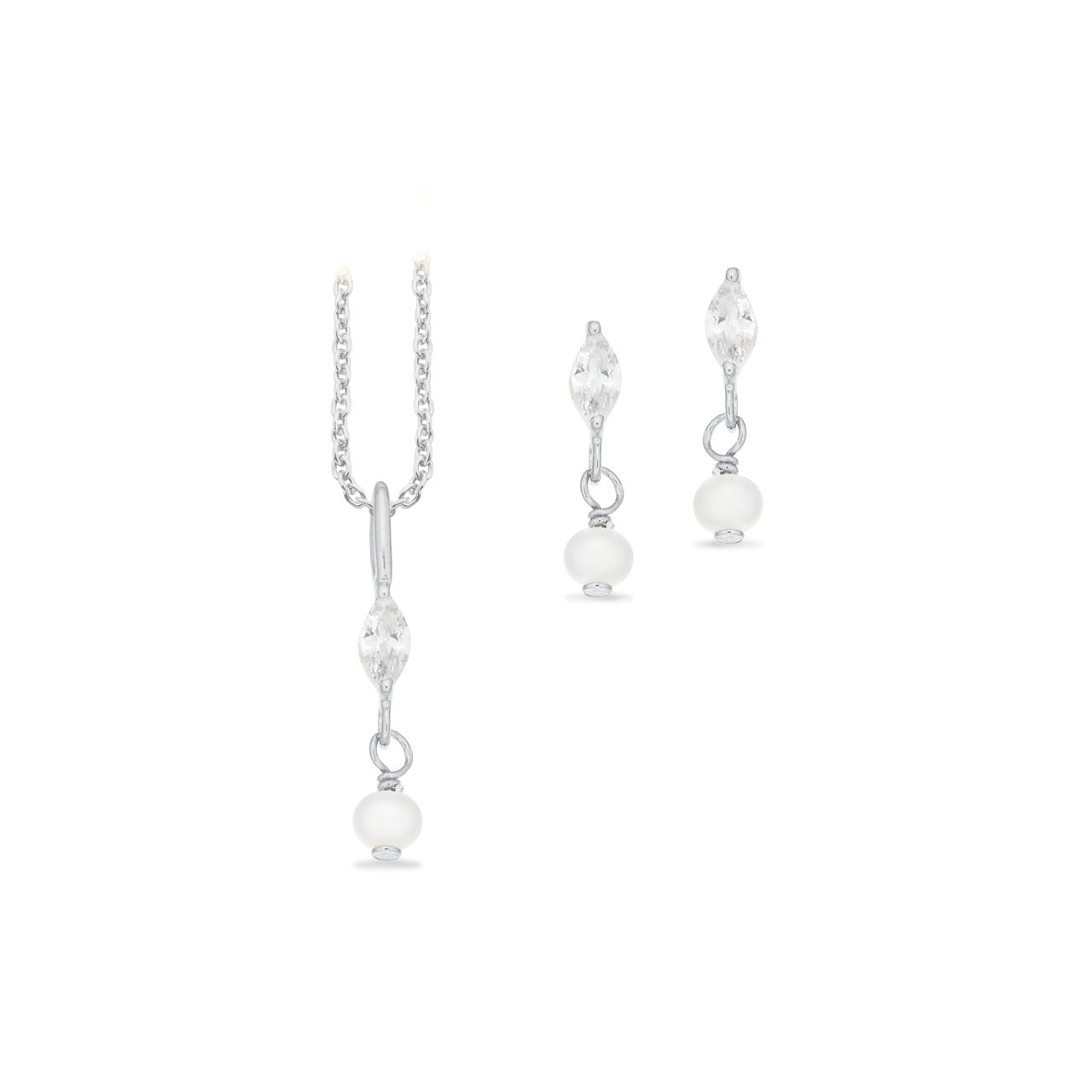 *Pixel smykkesæt cubic zir./perle sølv