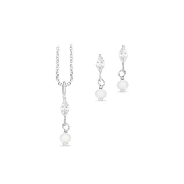 *Pixel smykkesæt cubic zir./perle sølv