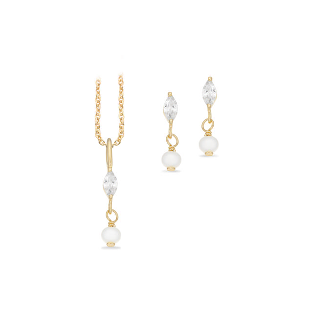 *Pixel smykkesæt cubic zir./perle sølv fg.