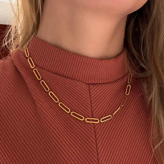 *Molly halskæde longlink stål guldf. 42+3 cm