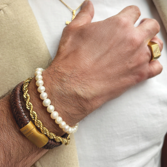 Bracelet brown leather goldplated lock