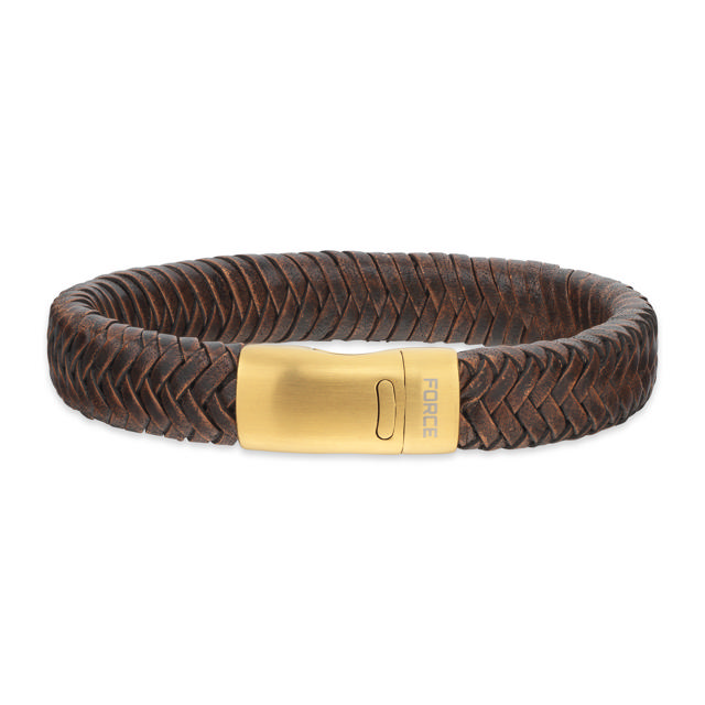 Bracelet brown leather goldplated lock