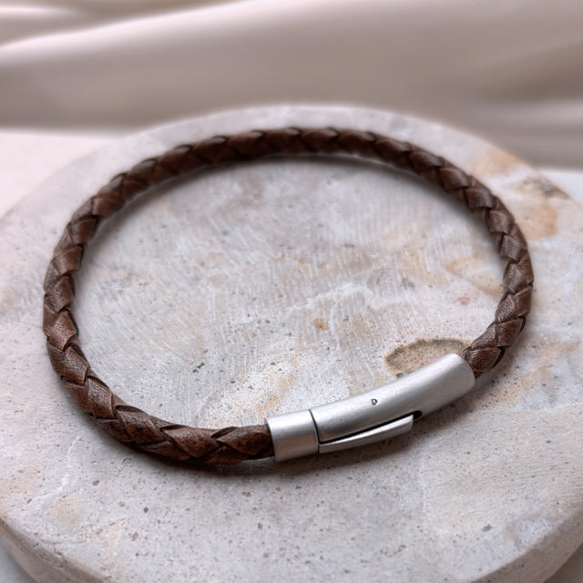 Bracelet brown leather steel lock