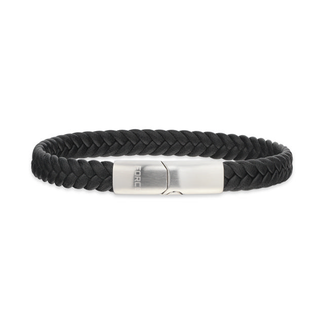 Bracelet black leather steel lock