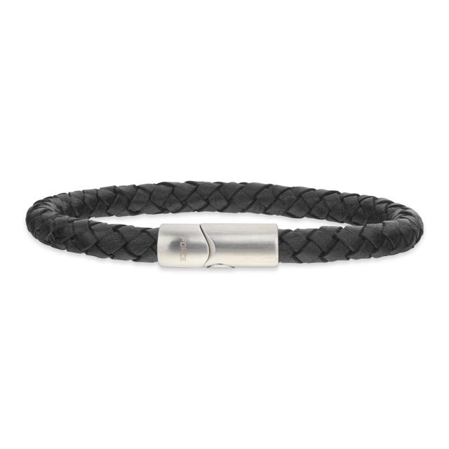 Bracelet black leather steel lock
