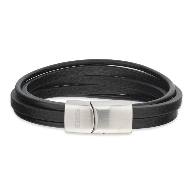 Bracelet black leather steel lock