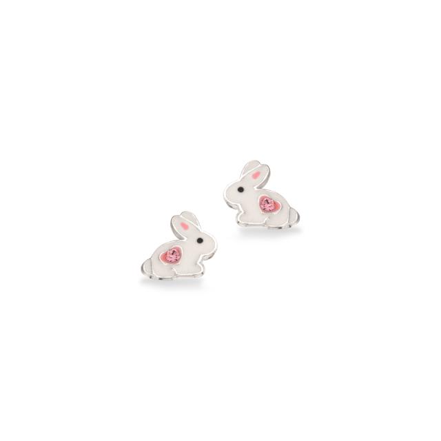 Girls øreringe hvid kanin m. pink cubic zir. sølv