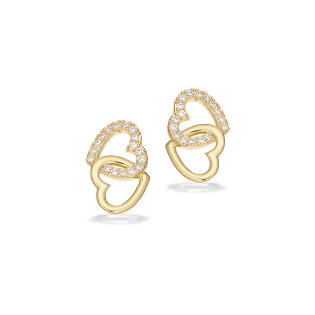 Earsticks double hearts zir. 925 goldplated