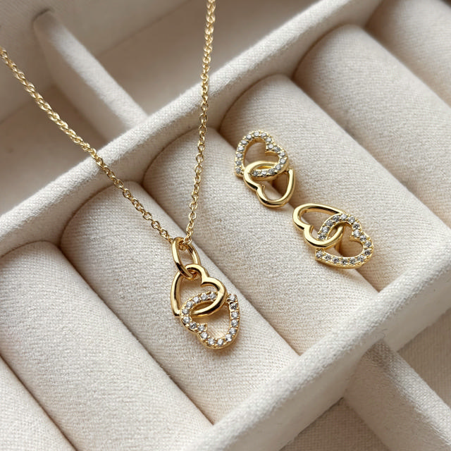 Earsticks double hearts zir. 925 goldplated