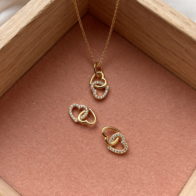 Earsticks double hearts zir. 925 goldplated