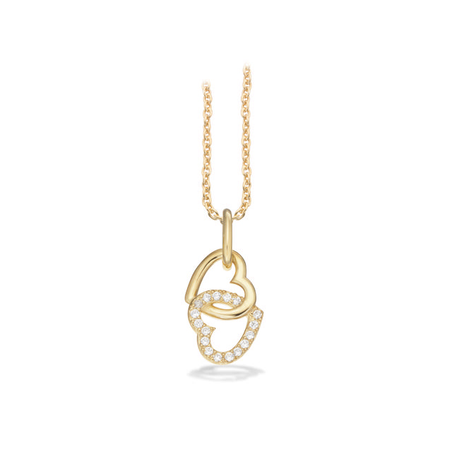 Pendant double heart zir. 925 goldplated