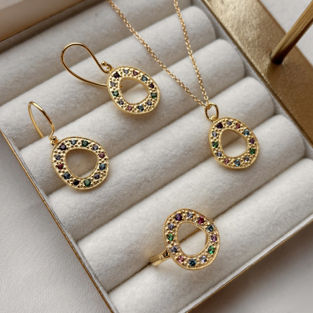 Pendant mixed zir. 925 goldplated