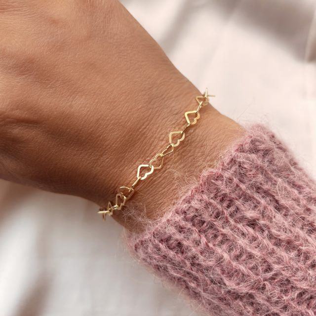 Bracelet hearts 925 goldplated 17+2cm