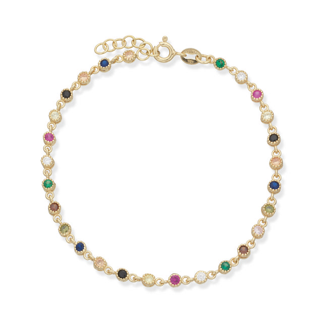 Bracelet multicolor zir. 925 goldplated 17+2cm