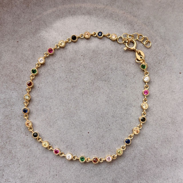 Bracelet multicolor zir. 925 goldplated 17+2cm
