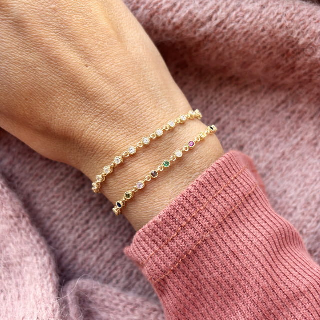 Bracelet multicolor zir. 925 goldplated 17+2cm