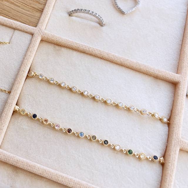 Bracelet multicolor zir. 925 goldplated 17+2cm