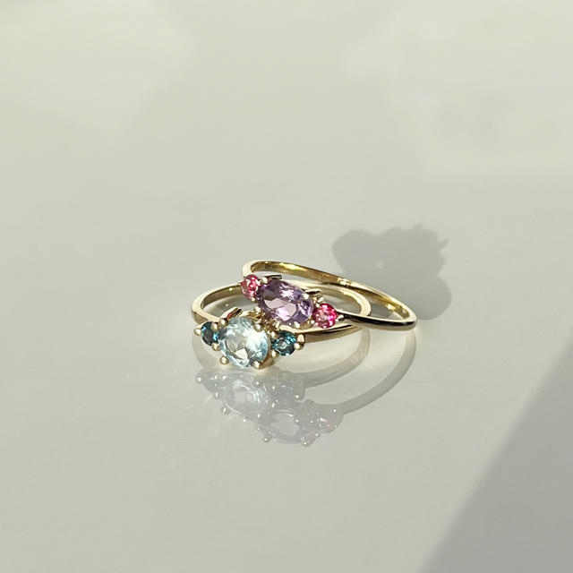 *Ring ametyst/pink topas 8 kt.