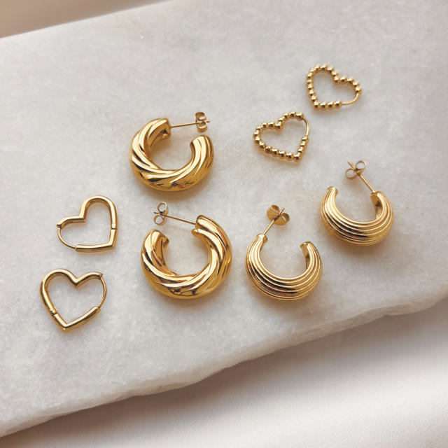 Hoops hearts steel goldplated