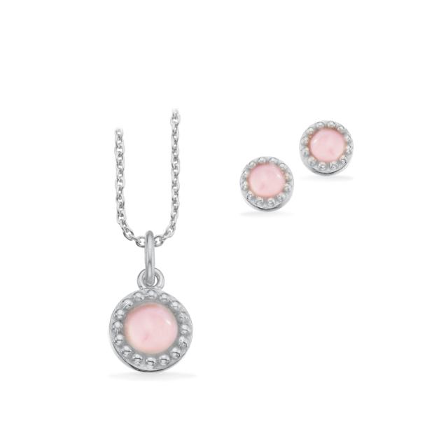 Pixel smykkesæt rosa quartz sølv