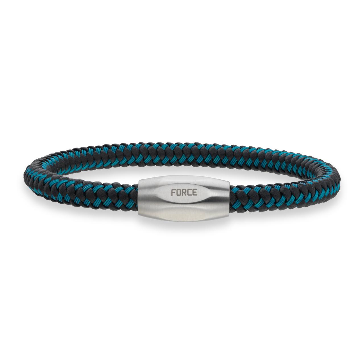 Force armbånd blå kabel/sort læder stål lås 23cm