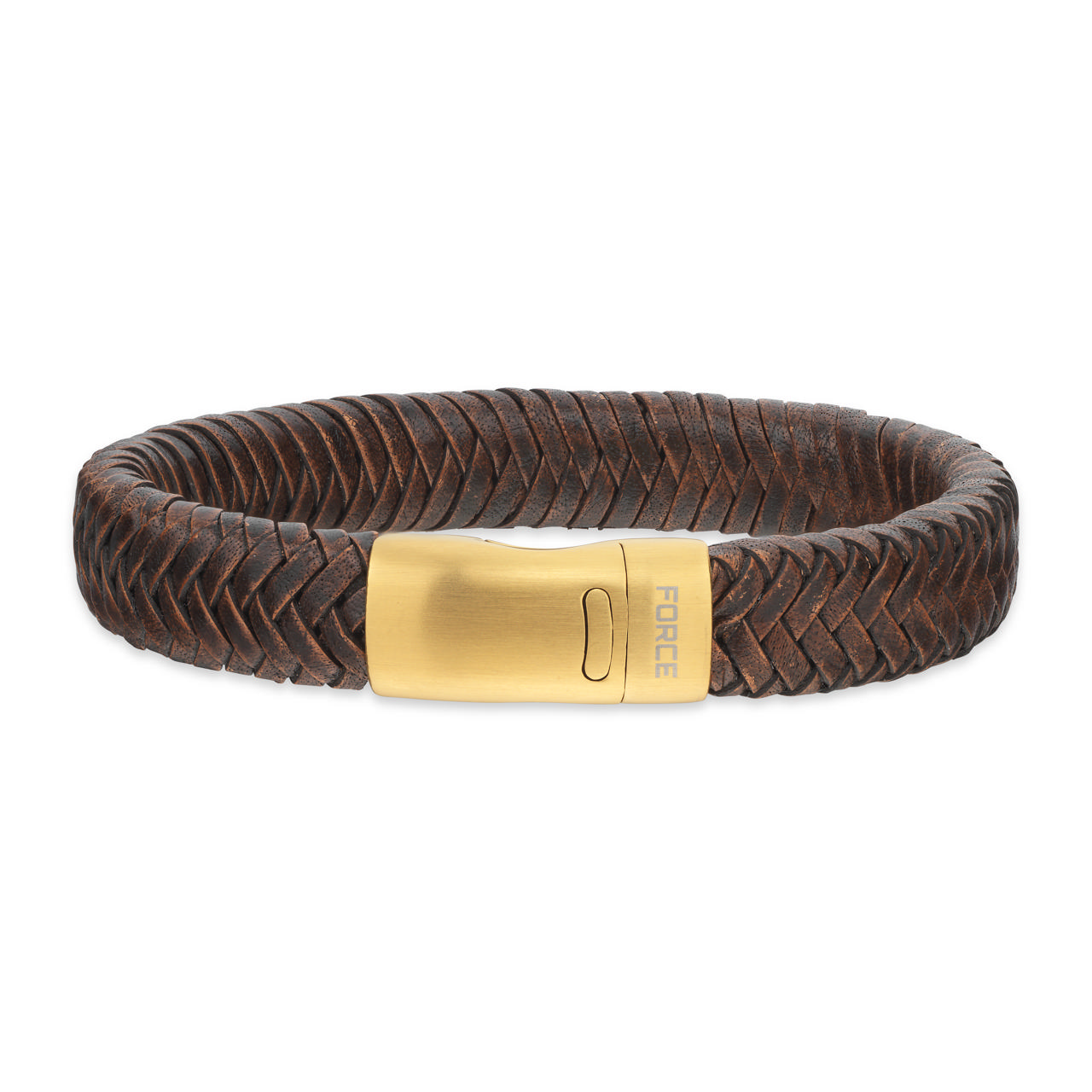 Bracelet brown leather goldplated lock