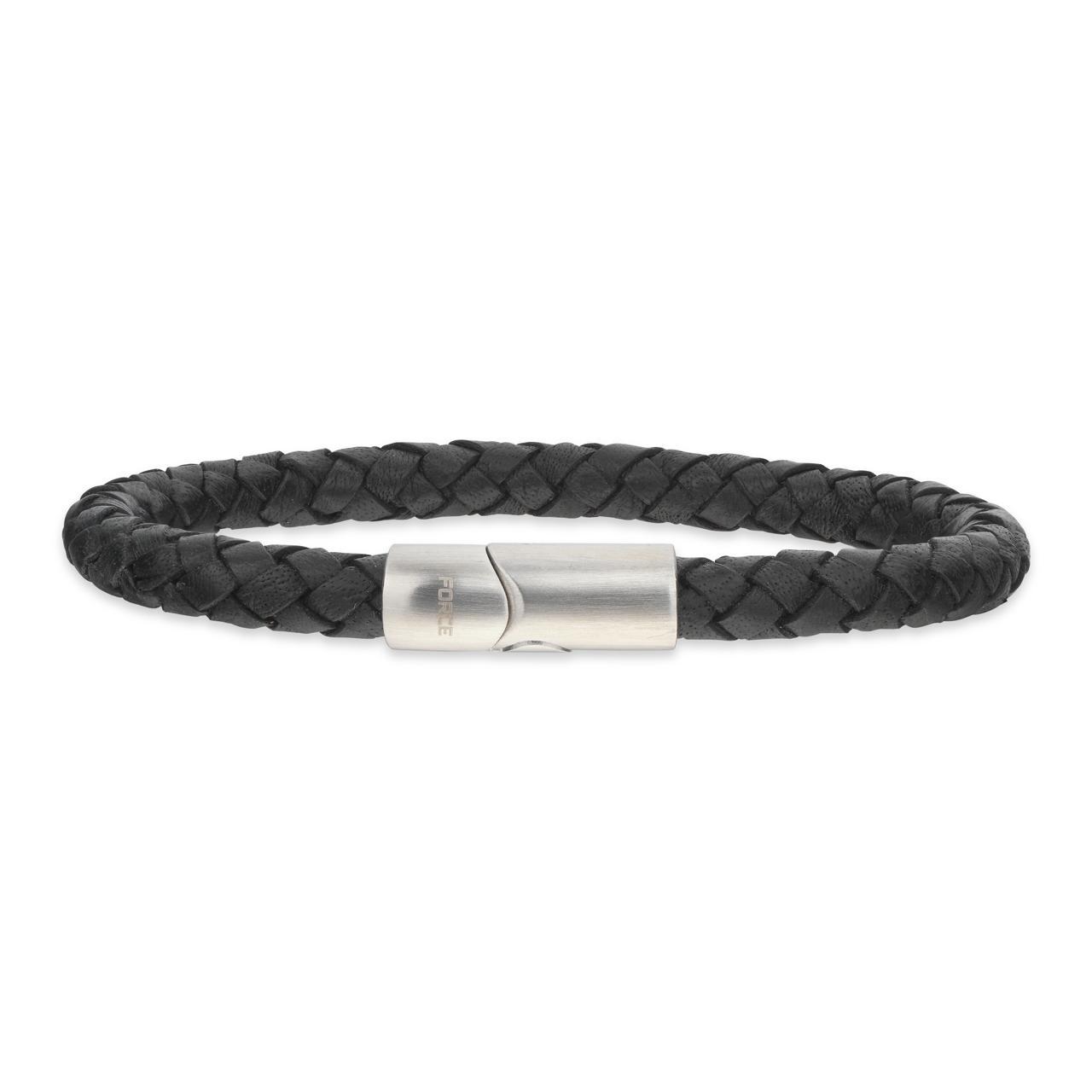 Bracelet black leather steel lock