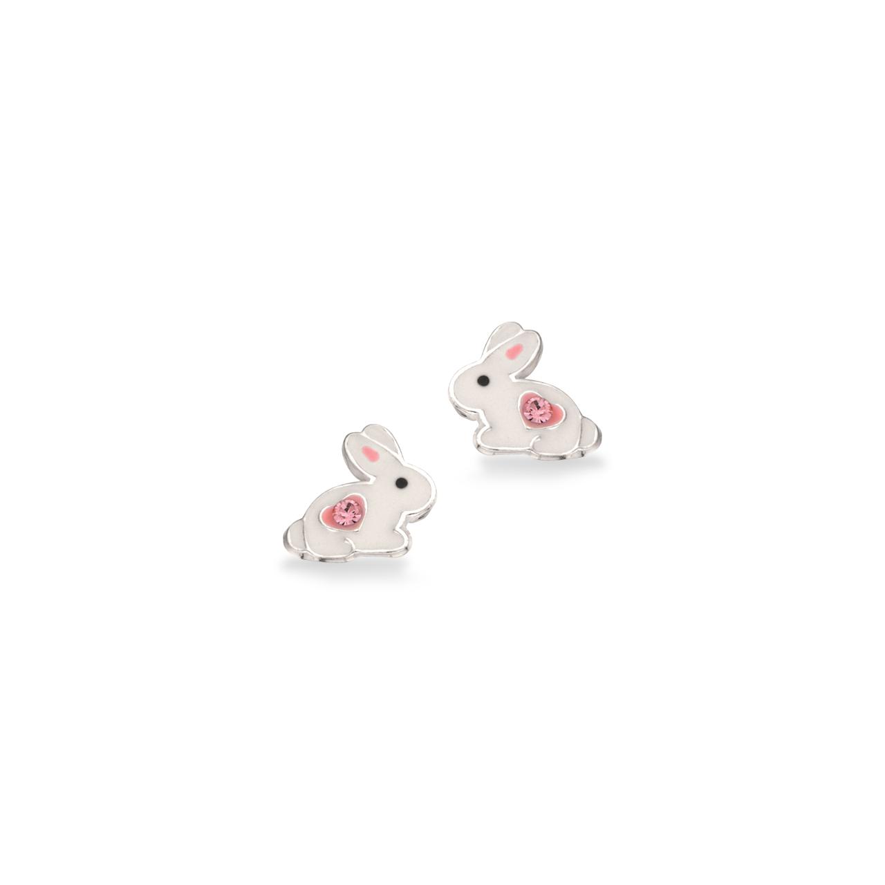 Girls øreringe hvid kanin m. pink cubic zir. sølv