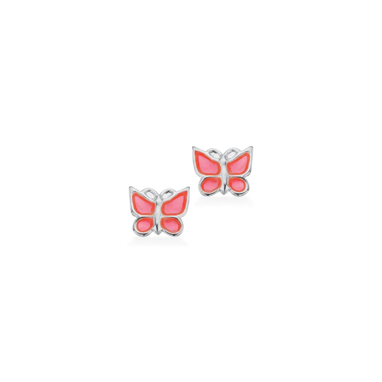 *Girls øreringe pink sommerfugl sølv