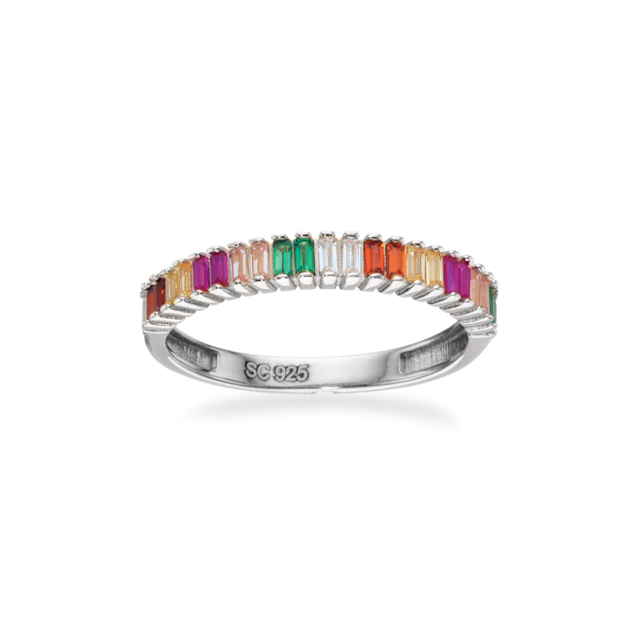 SoHo ring baguette rainbow cubic zir. sølv rh. 