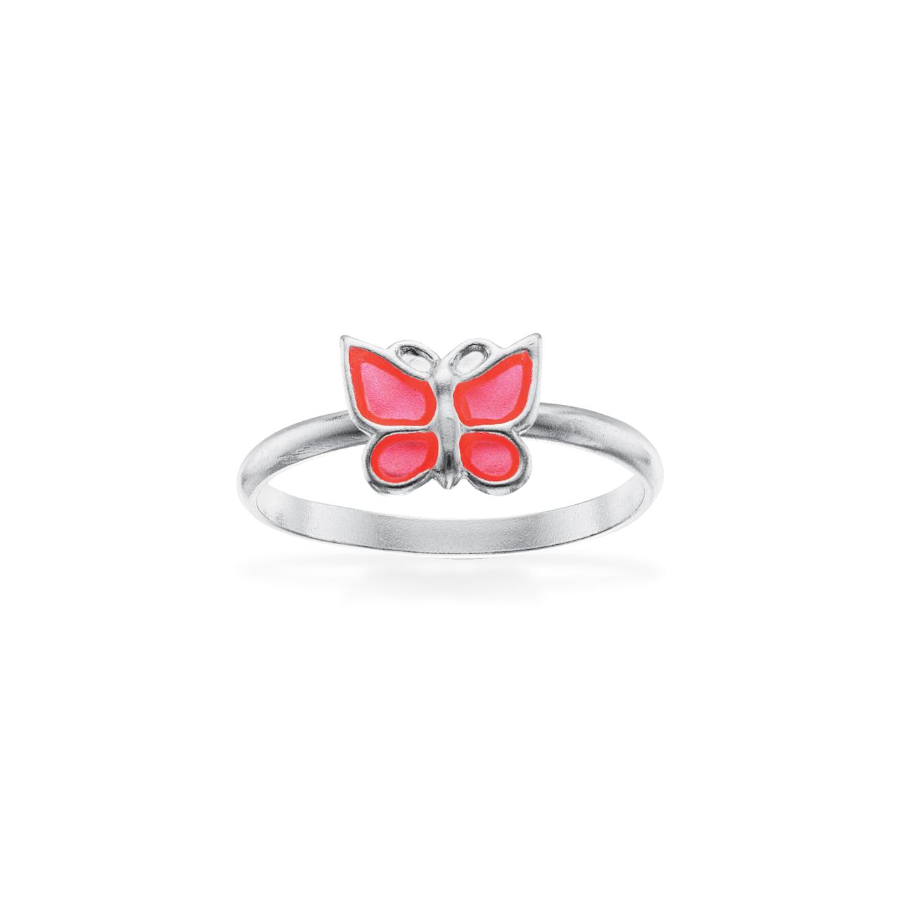 Girls ring 6 stk. pink sommerfugl str. 42-50 sølv