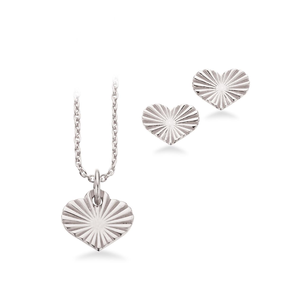 Pixel smykkesæt plissé hjerte sølv 
