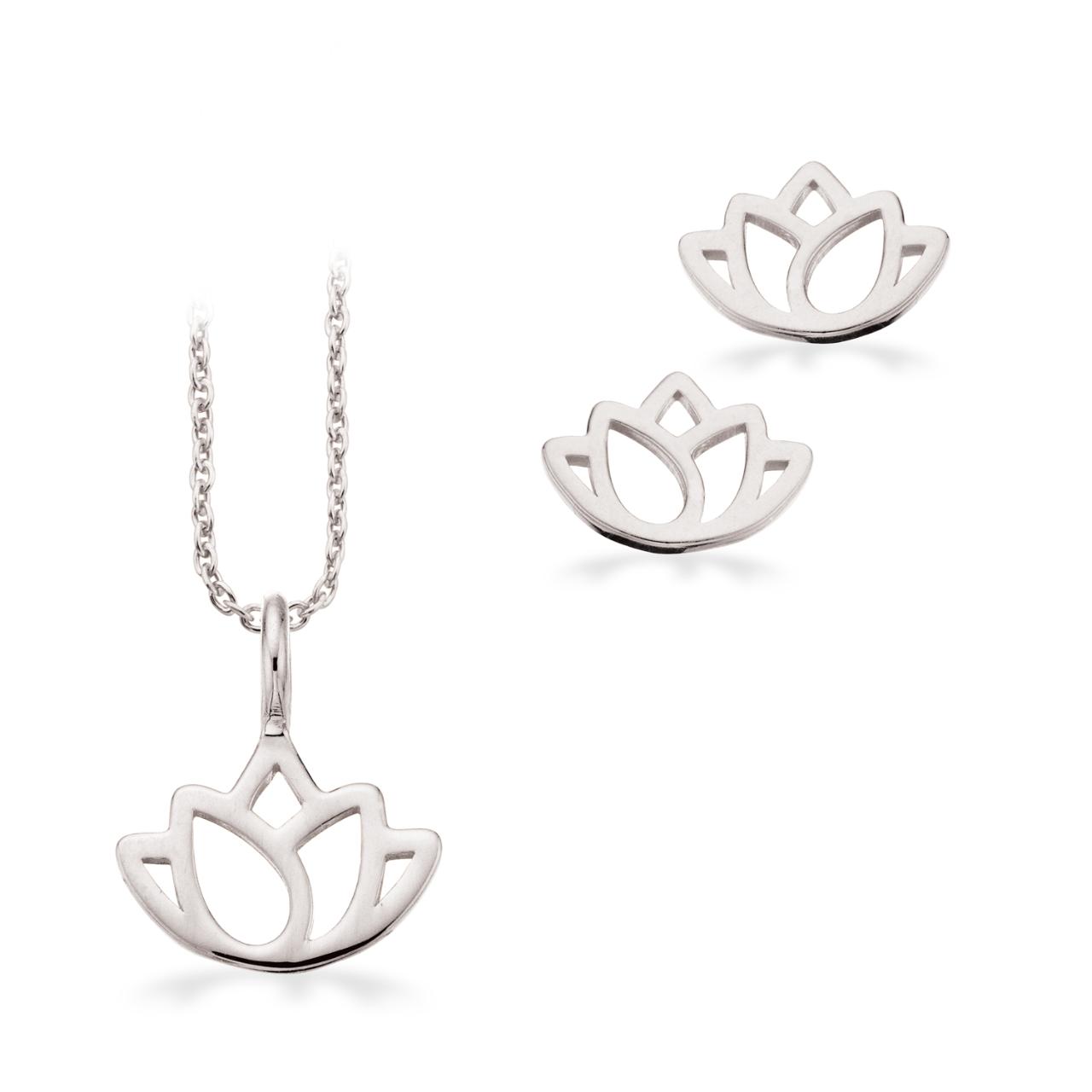 Pixel smykkesæt lotus blomst sølv 