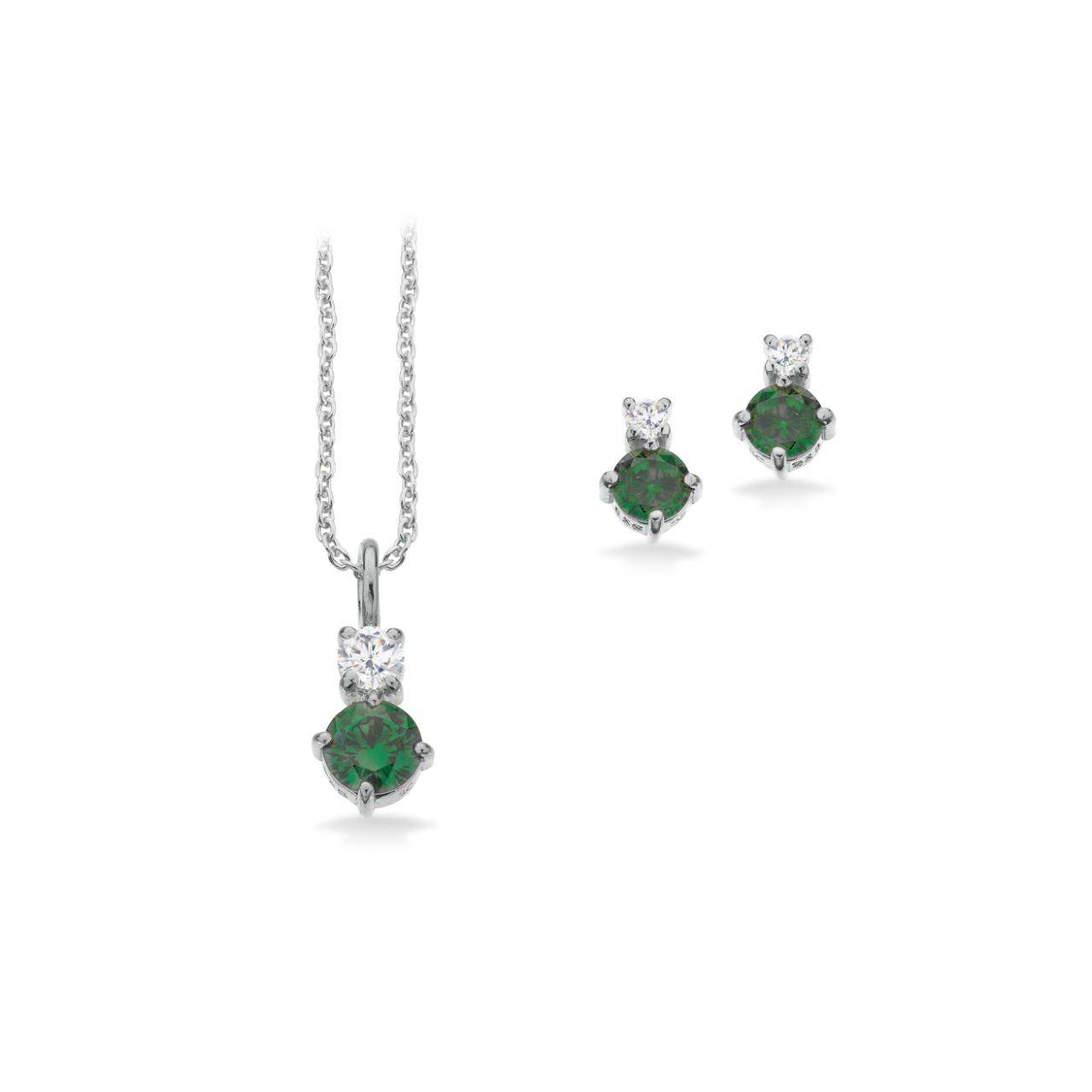 Pixel smykkesæt grøn+hvid cubic zir. m. sølv 